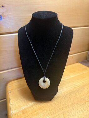 Creamy White Jade Necklace on a Black Cord -  24 inches Long
